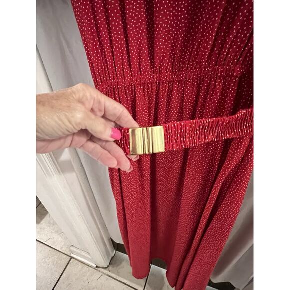 Orvis Red White Polka Dot Belted Midi Dress Sz 12 Career Belt Is Split 2 Spots - Picture 2 of 8